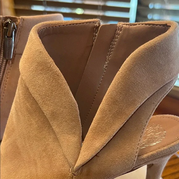 Vince Camuto Tan Suede Peep-Toe Heeled Boots - Picture 2 of 9